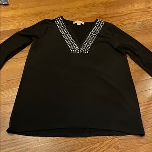 MICHAEL Michael Kors Black Long Sleeve Matte Jersey V-Neck Top